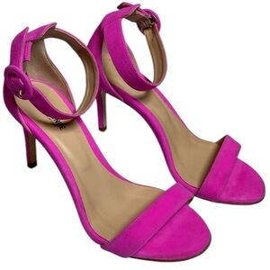 L'Agence Gisele III Suede Ankle Strap Sandals Womens 37 Neon Pink Romantic Heels